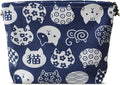 HAPPYHEIDI Canvas Makeup Bag, Cosmetic Travel Pouch, Kawaii Blue Cats, Cotton Blend, Animal Print, Zipper Closure, 7.1x2.4x7 Inches