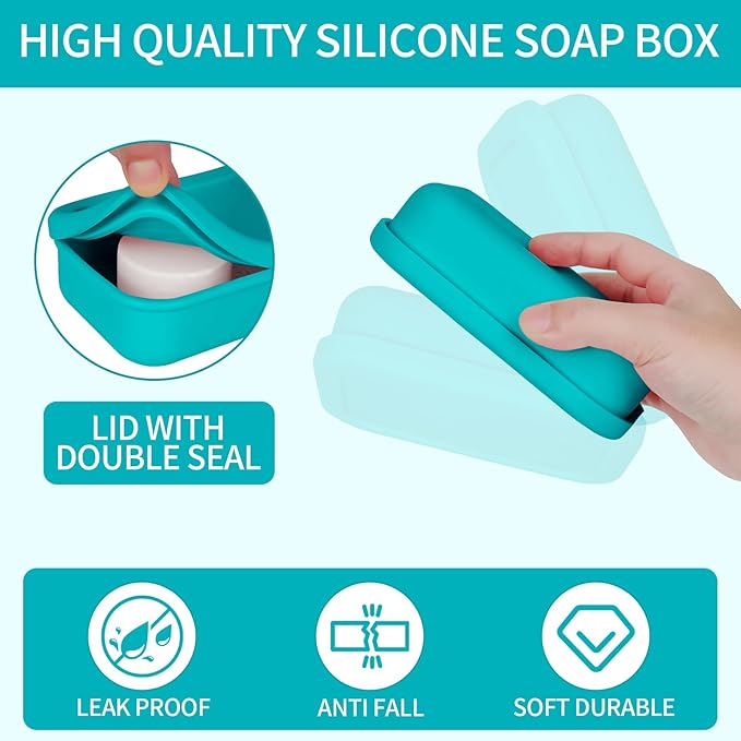 Leak Proof Travel Soap Case,Large Silicone Travel Soap Holder,Portable Soap Box with Drainage Layer,Bathroom Shatter Proof,Suitable for Travel, Bathroom, Camping, Gym(Green)