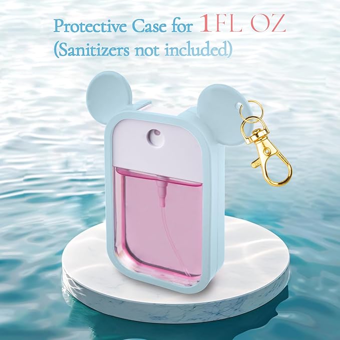 TERPINK 2 Pack Silicone Case Compatible with Touchland Hand Sanitizer Spray 1 fl oz, Mouse Design Protective Case with Keychain, Hand Sanitizer Spray Accessory (Blue+Hot Pink)