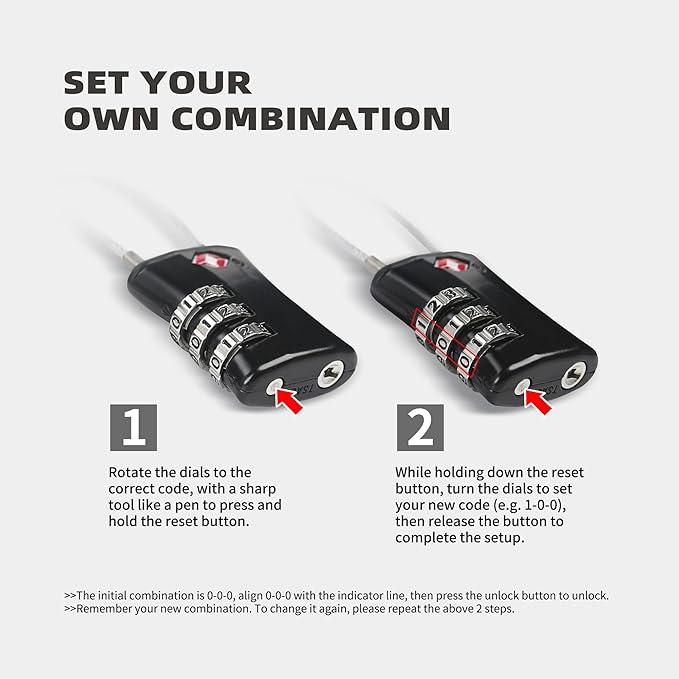 Luggage Locks TSA Approved, Airplane Travel Essentials, TSA Locks for Luggage, Suitcase, Anti Theft Small Padlock Combination, Mini Cable Padlock for Backpack, Bag Zipper, Case, Tool Box