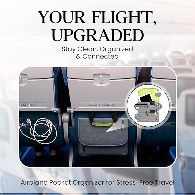 SO~MINE Airplane Pocket Organizer | Tray Table Cover | In Flight Seat Back Organizer Bag | Commuter Essential Travel Bag | Media Pouch For Flying | Travel Gift | Attaches To Luggage