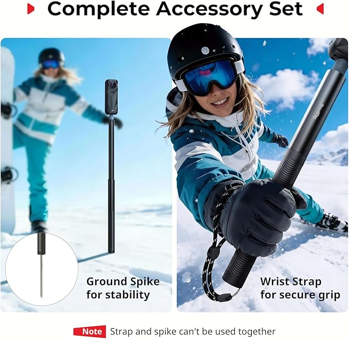 SmallRig Extended 150cm/59in/4.9ft Invisible Selfie Stick for Insta360 X5/X4/X3, for DJI OSMO 360, Portable 360 Camera Stick Pole with 1/4"-20 Screw/Hole, Stake, Wrist Strap, Anti-Slip Handle - 5270