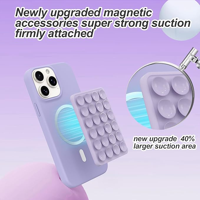 Magnetic Suction Phone Mount for MagSafe Case,Silicone Sticky Phone Grip Holder for iPhone,Removable Hands-Free Selfie/Video for TikTok & Instagram Influencer/Creator (Lavender)