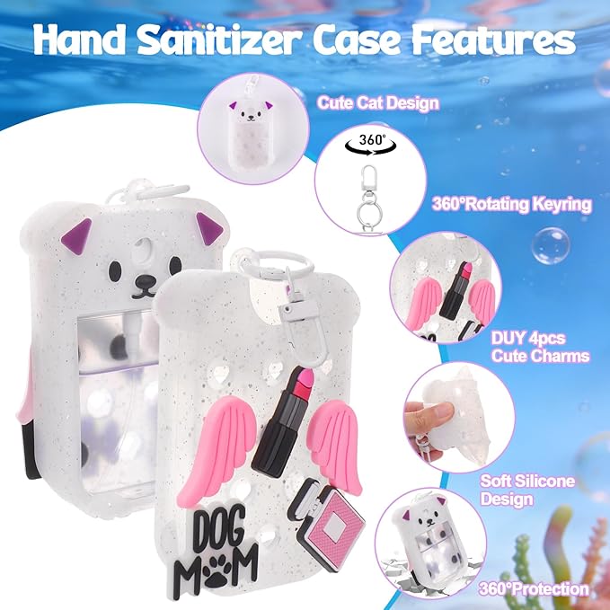Mity rain Hand Sanitizer Spray Case Compatible With Touchland, Cute Silicone Hand Sanitizer Holder Keychain with 4 Charms, Portable Refillable Sanitizer Accessory, Gift for Women And Teens
