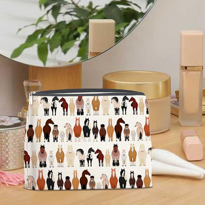LyoGao Horses Gifts Makeup Bag, Horses Gifts for Animal Lovers Teen Girl Horse Stuff Cosmetic Bag