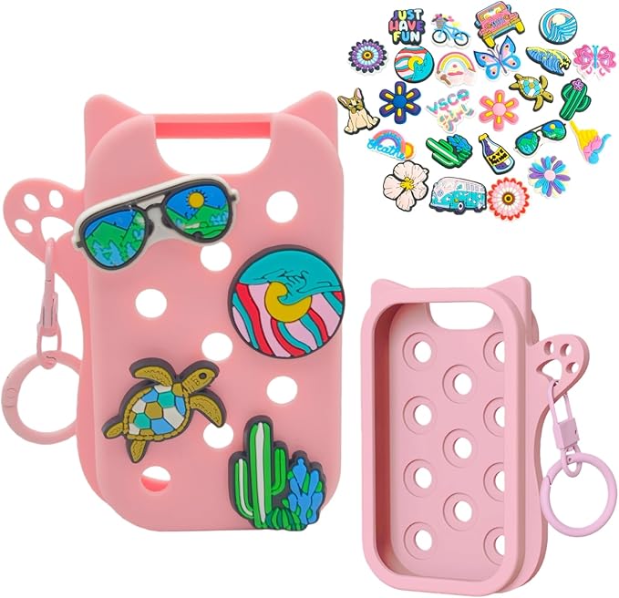 Hand Sanitizer Case with 25 Charms for Touchland, Compatible with Power Mist 1 FL Oz/30ML, Croc-Style Touchland Holder (Cute Pink Summer Charms)