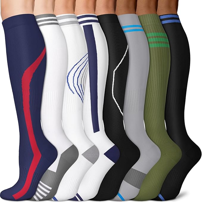 Sooverki Copper Compression Socks for Men & Women 8 Pack 15-20mmHg - Knee High Stockings Best Support for Running Athletic