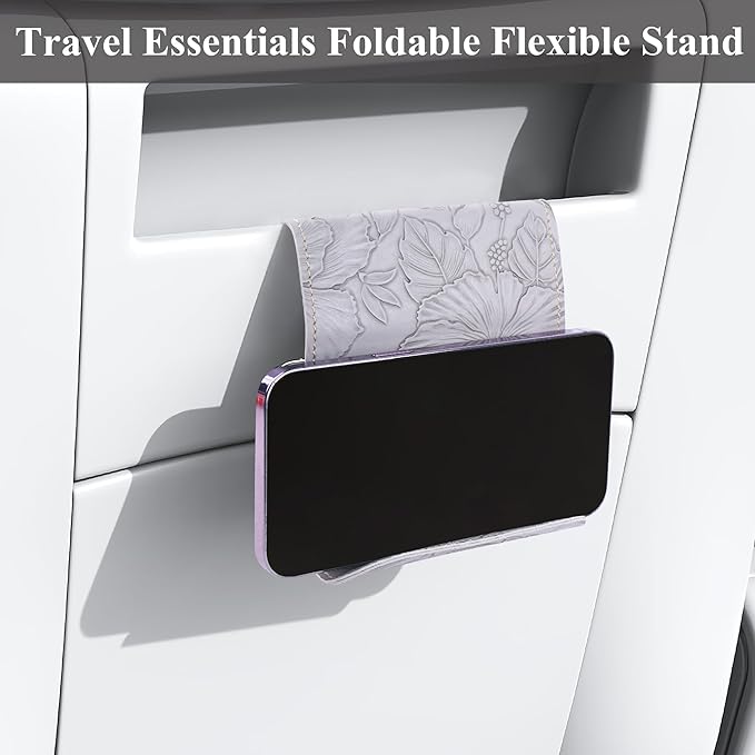Airplane Travel Essentials for Flying Flex Flap Cell Phone Holder & Flexible Tablet Stand for Desk, Bed, Treadmill, Home & in-Flight Airplane Travel Accessories(1-Carved Grey)