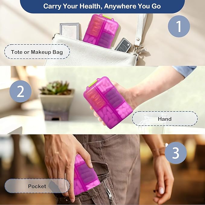 2026 New Extra Large Pill Box with Medicine Labels Travel Essentials Daily Med Container Mini Medication Organizer Storage Organizer Case 7 Day Pill Organizer(Pink+White+Grey)