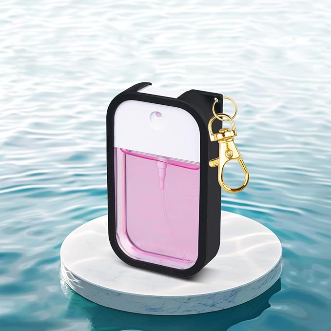 TERPINK Silicone Case Compatible with Touchland Hand Sanitizer Spray, Protective Case with Keychain for Power Mist and Glow Mist 1 fl oz, Hand Sanitizer Spray Accessory (Black, 1 Pack)