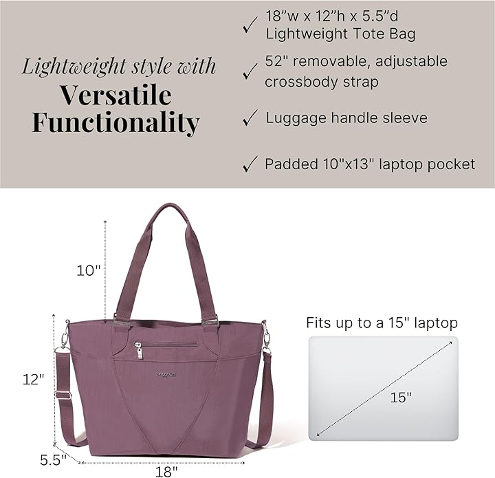 Baggallini Avenue Tote - 12x18 Laptop Tote Bag for Women - Lightweight Work Travel Carry On Bag