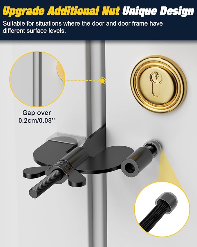 Upgraded Portable Door Lock Home Security Hotel Door Locks for Travelers with Protective Silicone Caps, Travel Lock for Hotel Door Toolless Installation - Ideal for Travel Hotel Home Apartment, Black
