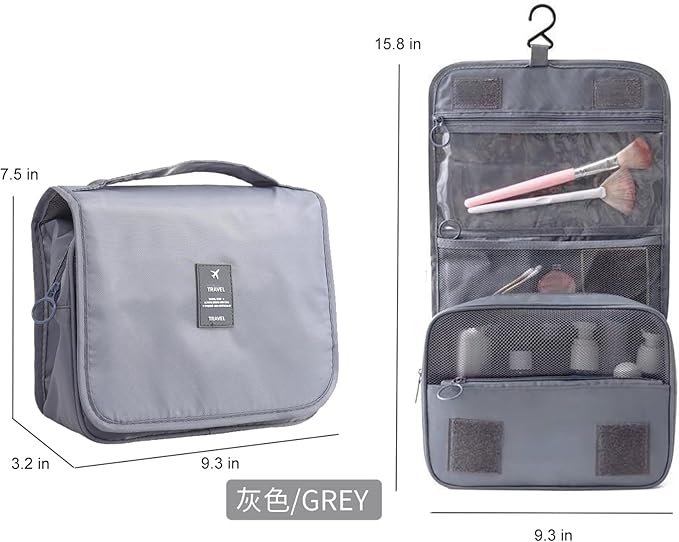Travel Toiletry Bag for Women, Hanging Toiletry Bag with Multi-Pockets, Toiletry Bag for Traveling Easy Clean, Travel Organizer Bag Gray