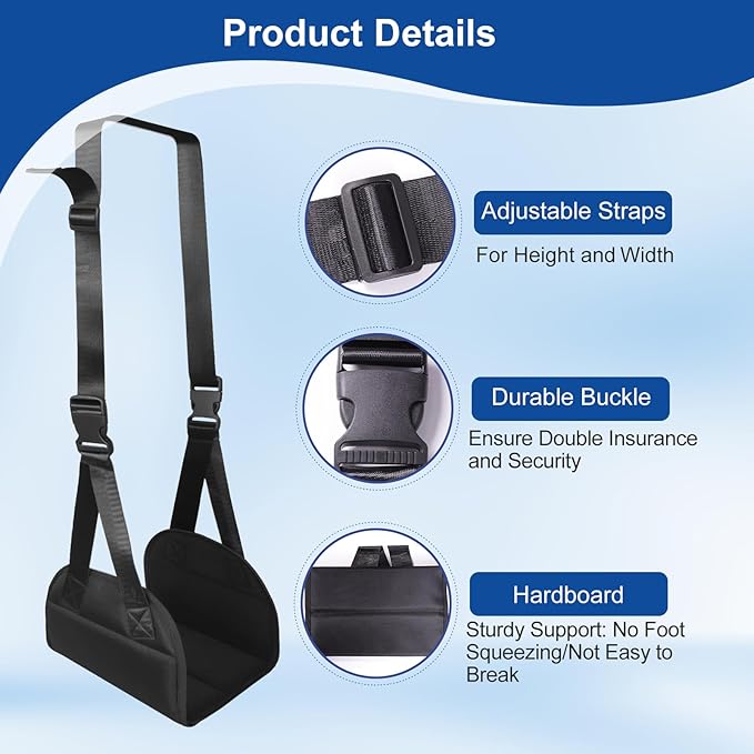 Foot Hammock for Plane Travel, Portable Foot Rest Leg Hammock for Airplane, 2 Straps with an Adjustable Length, Provides Relaxation and Comfortable for Long Flight