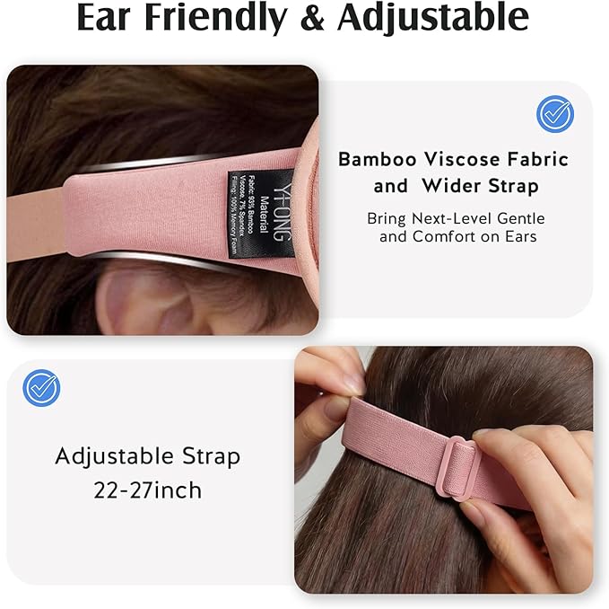 YFONG Sleep Mask for Lash Extensions, Bamboo Viscose & 100% Blackout Eye Mask for Sleeping Women Men, Soft 3D Contoured Zero Eye Pressure Blindfold for Travel, Breathable & Adjustable Eye Cover, Pink