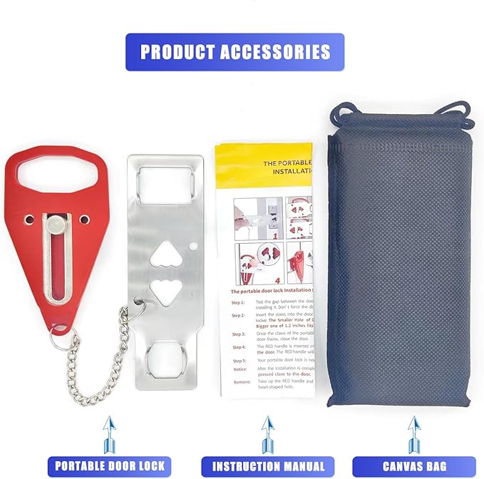 Portable Door Lock, Extra Lock for Additional Privacy and Safety in Apartment Home, Protect Family Security and Prevent Unauthorized Entry in Traveling, Home, Bedroom, Hotel, Apartment. (Red)