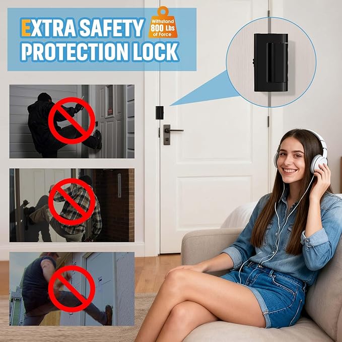 Upgraded Portable Door Lock for Travel & Home - No Drill Anti-Kick Door Reinforcement Lock with 800lbs Strength, Fits Inward Swing Doors (2, Black - Portable)