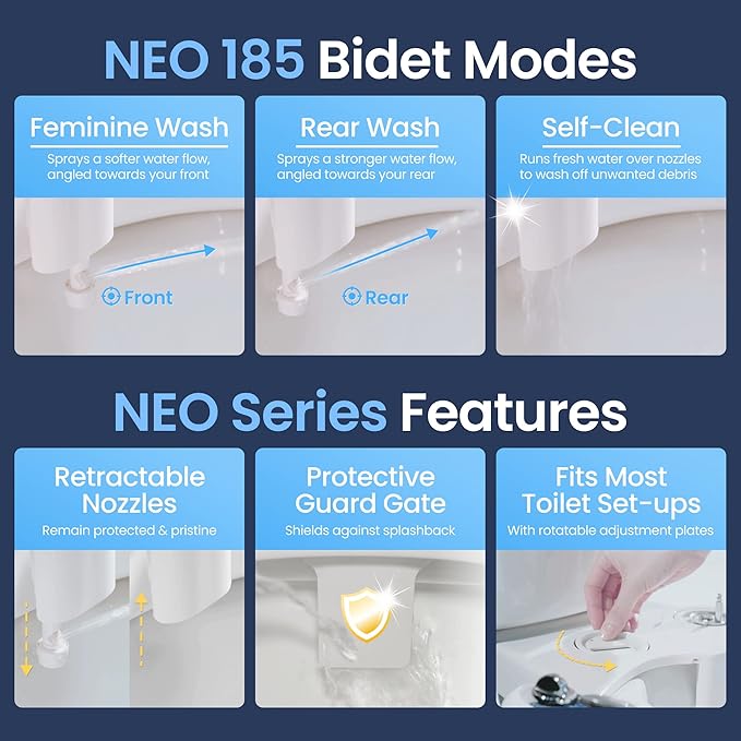LUXE Bidet NEO 185 - Dual Nozzle, Self-Cleaning, Non-Electric Bidet Attachment for Toilet Seat, Adjustable Water Pressure, Rear & Feminine Wash (Rose Gold)