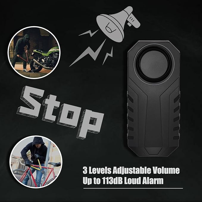 Bike Alarms for Ebikes, 113db Loud Ebike Alarm Anti Theft with Remote, Motion Sensor Scooter Alarm，Waterproof, Sensitivity Adjustable & SOS, for Motorcycle Bicycle Tricycle Mobility