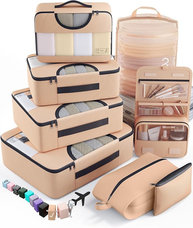 Veken 8 Set Packing Cubes for Travel Essentials, Suitcase Organizer Bags in 4 Sizes, Carry-On Luggage Accessories with Large Laundry Bag & Passport Holder, Must-Have for Airplane, Road Trip & Camping