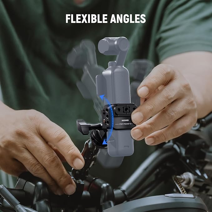 NEEWER Pocket 3 Cage, Aluminum Alloy Gimbal Camera Video Recording Rig with Built in Action Camera Accessory Adapter 1/4" Threads Compatible with DJI Osmo Pocket 3, No Assembly Needed, AC009