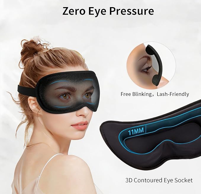 Sleep Mask for Side Sleeper Women Men,Blackout Eye Masks for Sleep,3D Contoured Sleeping Mask,Breathable Adjustable Eye Cover Blindfold with lash Extensions for Trave,Nap,Night Work