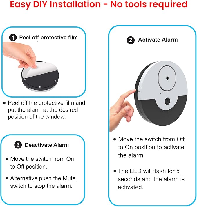 CATSONIC Premium Window Alarm Device Set - Extra Loud 130dB Alarm & Vibration Sensors - Universal Compatibility & Easy Installation - Great for Home, Office & RV Security (6 Set Black)