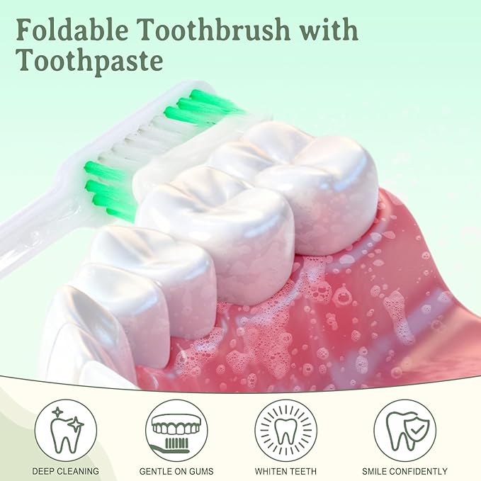 Travel Toothbrush, Toothbrush and Toothpaste Travel Set, Individually Packaged, Includes Storage Case, Foldable Design, 5 Colors, Ideal for Business Trips, and Hotels (5)