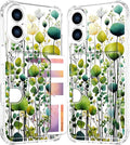 Compatible with iPhone 16 Plus Case Card Holder for Women Cute Design,Wallet Phone Cases Transparent Cool Kawaii Protective (Clear Green Flower Leaves Buds)
