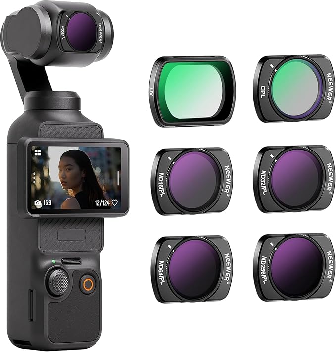 NEEWER Magnetic ND / CPL Filter Set Compatible with DJI OSMO Pocket 4 & Pocket 3 Creator Combo Accessories, Action Camera 6 Pack UV CPL Neutral Density ND16/PL ND32/PL ND64/PL ND256/PL Filters