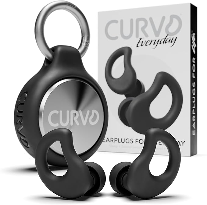 CURVD Everyday Earplugs + Case Clip Bundle, the Perfect earplug for Sleep, Travel, Noise Sensitivity/canceling + Case Clip Package Portable Waterproof Container & Silicone Sleeve for Ear Plugs(Black)