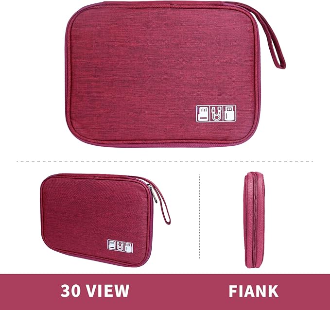 Lcsmaokin Electronics Travel Organizer,Portable Waterproof Electronic Travel Storage Bag for Small Charging Cord Storage,Charger,Small Electronics,SD Card etc,for Travel,Business -Wine Red