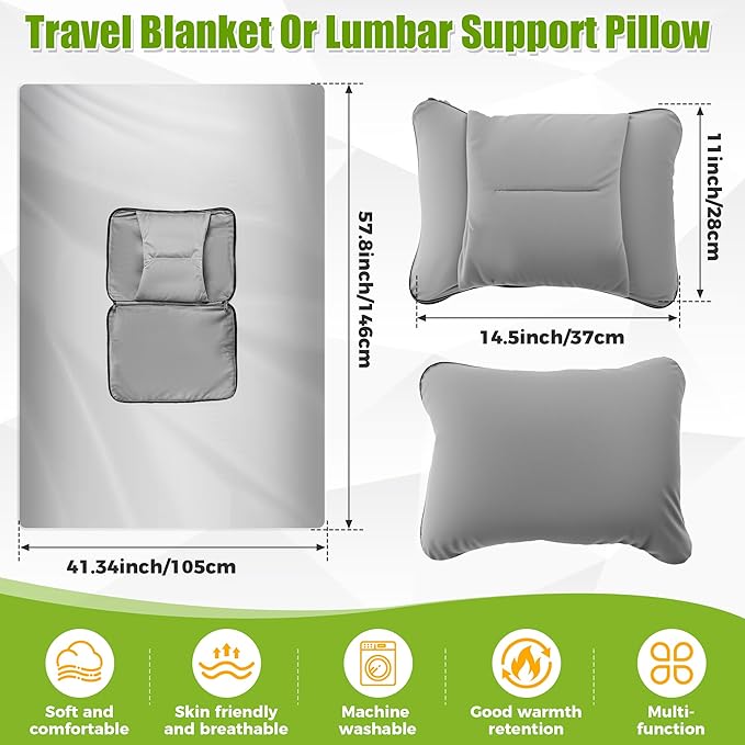 Loyala 3-in-1Travel Blanket and Lumbar Support Pillow, Foldable Compact Airplane Travel Blanket Functioned as Lumbar Support Pillow, Multi-Purpose for Office Car and Travel Comfort and Warmth (Gray)