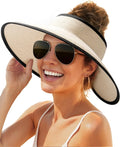 FURTALK Sun Hats for Women Wide Brim Beach Hat Straw Visor Ponytail Summer UV Packable Foldable Beach Vacation Essentials