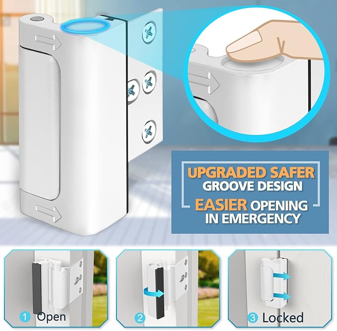 Door Lock for Front Door Kids Safety - Home Security Door Reinforcement Locks Child Proof for Doors Latches for Top of Inside Childproof Flip for Night Bedrooms Apartment Add Extra Lock