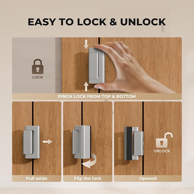4 Pack Home Security Door Reinforcement Lock, Childproof Safety Door Lock Latch Stopper, Removable Screw-Mounted, Prevent Home Unauthorized Entry, Aluminum Construction, Withstands 800 lbs
