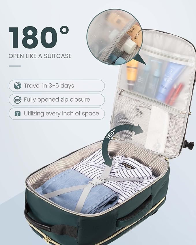 LOVEVOOK Travel Backpack for Women & Men 40L,Airline Approved Carry On Backpack Travel Essentials,TSA Carry on Luggage,Waterproof Personal Item Travel Bag,Suitcase with 3 Packing Cube,Dark green-Black