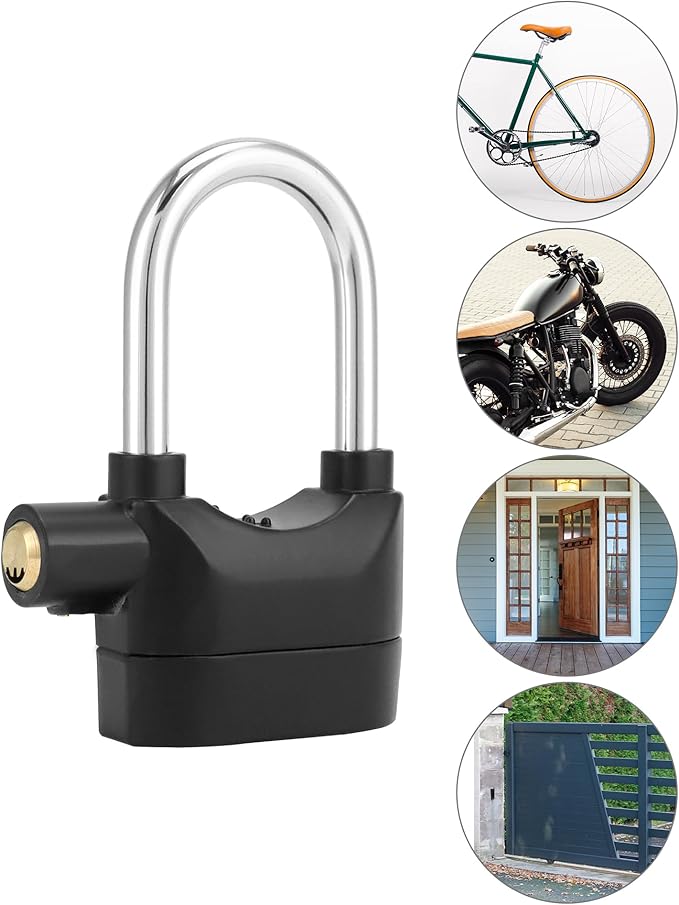 QWORK Alarm Lock, 110 Db Universal Security Alarm Lock System Burglar Door Motor Bike Padlock with 6 Keys (Black), 2 Pack