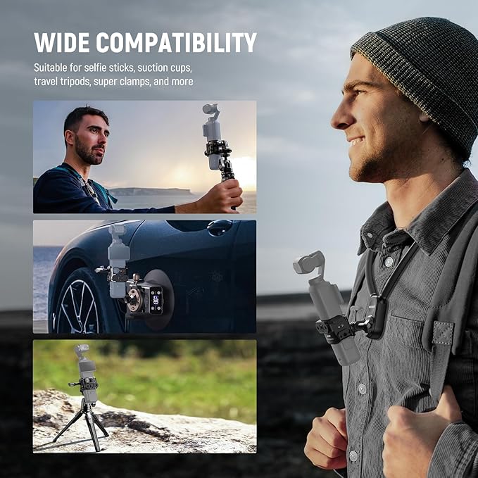 NEEWER Pocket 3 Cage, Aluminum Alloy Gimbal Video Recording Rig with Action Camera Extension Adapter 1/4" Threads Cold Shoe Compatible with DJI Osmo Pocket 3 Creator Combo, No Assembly Needed, AC009