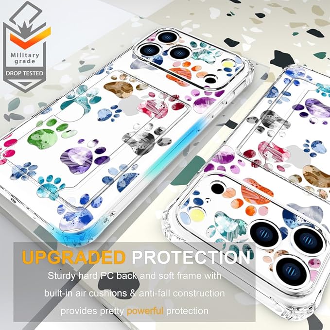 Compatible with iPhone 17 Pro Max Case Card Holder for Women Cute Design,Wallet Phone Cases Transparent Cool Kawaii Protective (Clear Lovely Dogs Paws)