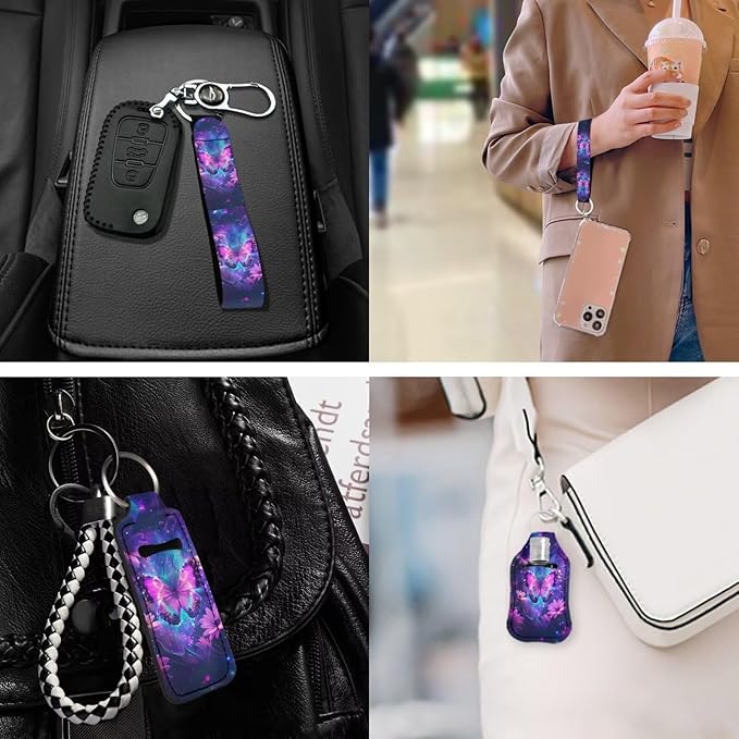 Suobstales 3Pcs Travel Bottles Keychain Holder Set,Travel Bottle Sleeves+Neoprene Chapstick Holders+Lanyard Keychain