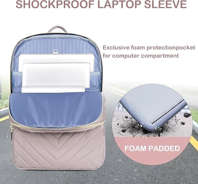 VANKEAN 17.3 Inch Laptop Backpack for Women Work Laptop Bag Fashion with USB Port, Waterproof Backpacks Stylish Travel Bags Casual Daypacks for College, Business, Light Dusty Pink