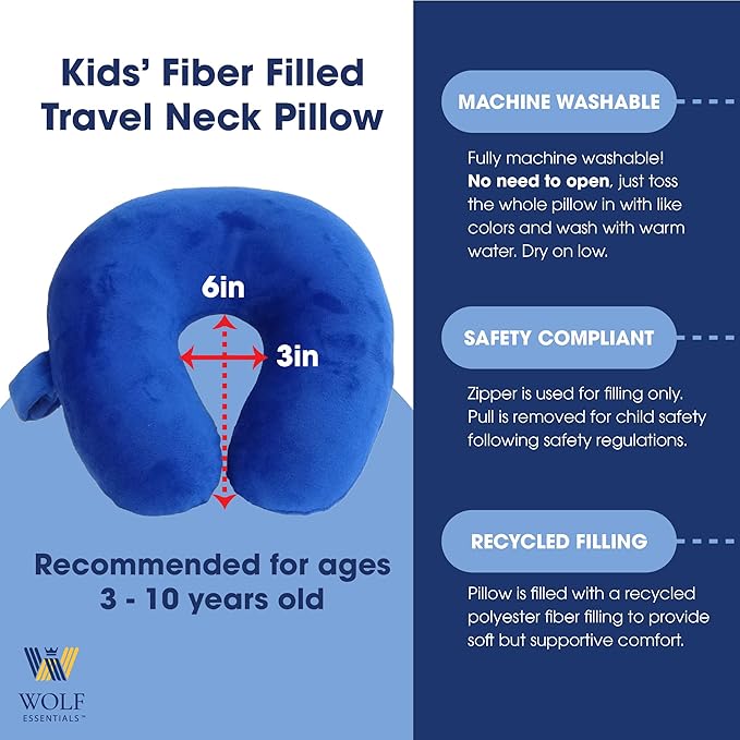 Wolf Essentials Kids Travel Neck Pillow - Cozy Soft Microfiber, Compact Design for Airplane, Car Seat, or Toddler Travel Support – Hunter Green
