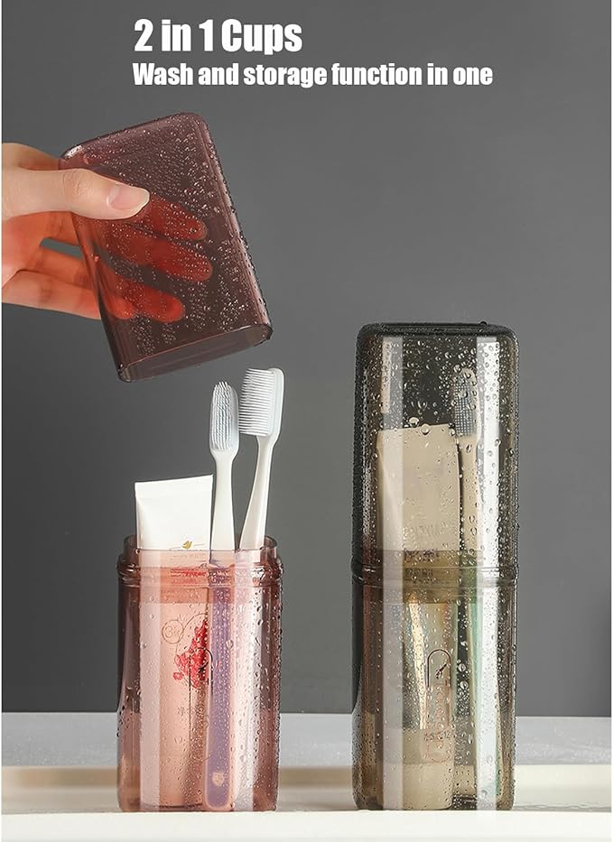 Toothbrush Cup Toothbrush Travel Case, Travel Toothbrush Holder Case with Cover Portable Multifunctional Toothbrush Cover, Suitable for Travel Business Camping Bathroom School or Daily Uses