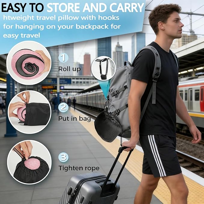 Travel Neck Pillow- 360° Ergonomic Memory Foam Travel Neck Pillow Airplane,Premium Breathable Relief Neck Pain for Long Flights,Car & Office（Pink