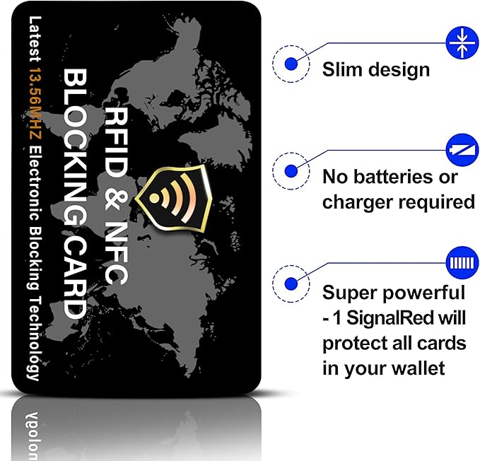 SaiTech IT 5 Pack RFID Blocking Card, Slim Protector for Entire Wallet, Purse, and Debit Credit Cards from NFC Contactless Theft for Men & Women - World Map Black