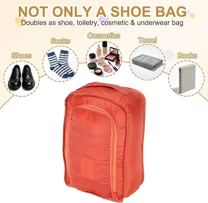Foldable Travel Shoe Bag, Waterproof Shoe Pouches Organizer with Handle Travel Packing Cubes -Fitting for Storing (Sneakers/Sandals/Fitness Shoes) 2 Pcs & Orange