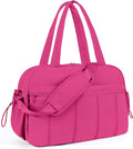 Lightweight Travel Duffle Bag for Women, Quilted Puffy Weekender with Wet Pocket for Gym, Overnight, Personal Item Carry On, Rose Red