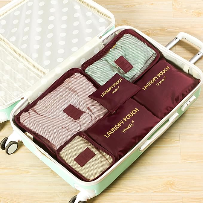 12 Set Packing Cubes for Travel Luggage Packing Bags Reusable Waterproof Suitcase Organizer Bags Set with Shoe Bag and Toiletry Bag (Grey+Wine Red)