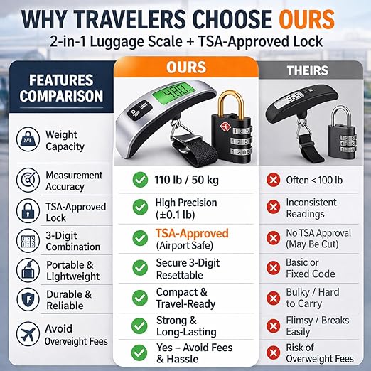 Luggage Scale with TSA Approved Lock, Digital Portable Hanging Baggage Scale 110lb/50kg, Travel Weight Scale for Suitcases, Avoid Overweight Fees, Travel Essentials Gift